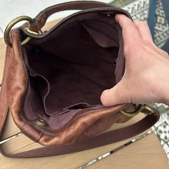 Fossil Women large chocolate Brown Leather Crossbody Bag removed shoulder strap - Picture 10 of 11